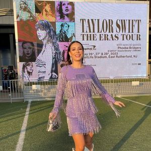 Purple Beaded Fringe Mini Dress Six 6